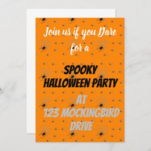 Aanpasbare Spooky Spider Halloween uitnodigingen (Voorkant / Achterkant)