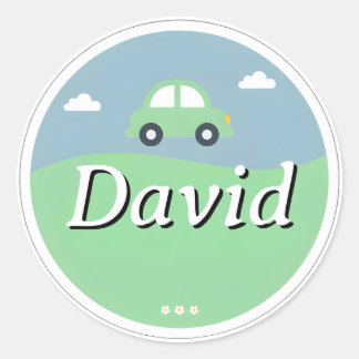 Aanpasbare sticker met kindernaam – Groene auto