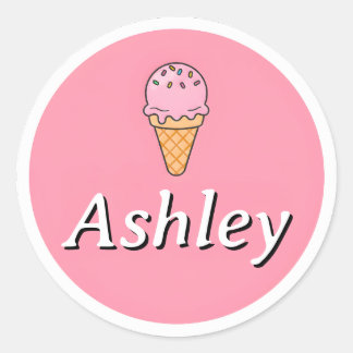 Aanpasbare sticker met kindernaam – Roze ijs