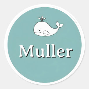 Aanpasbare sticker met kindernaam – Walvisontwerp