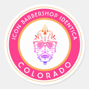 aanpasbare streepjesbershop-suiker-schedelpictogra ronde sticker