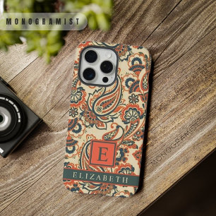 Aanpasbare Teal Blauwe Roze Perzik Oranje Paisley iPhone 15 Pro Max Case