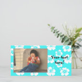 Aanpasbare Teal Hibiscus Fotocard (Staand voorkant)