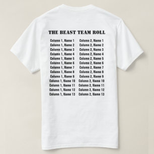 Aanpasbare teamlogo en ledenlijst t-shirt
