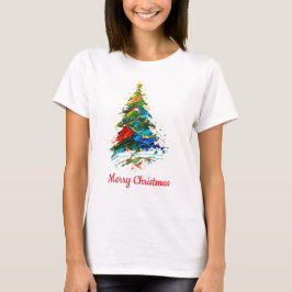 Aanpasbare tekst kerstboom olieverfschilderij t-shirt