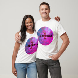 Aanpasbare tekst met labyrint, kleurrijke ronde ma t-shirt