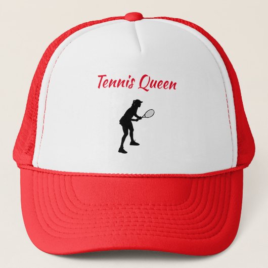 Aanpasbare tekst voor moderne rode Tennis-koningin Trucker Pet (Voorkant)