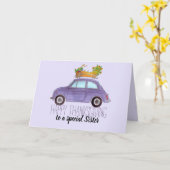 aanpasbare Thanksgiving Paarse retro Fiat 500 Kaart (Gele Bloem)