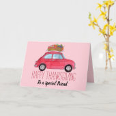 aanpasbare Thanksgiving Red Retro Fiat 500 Kaart (Gele Bloem)