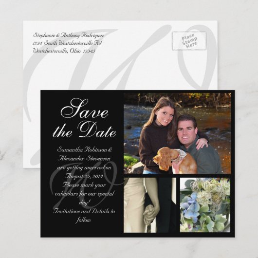 Aanpasbare Trouwkaart 'Save the Date' 3 Foto's Aankondigingskaart (Voorkant / Achterkant)