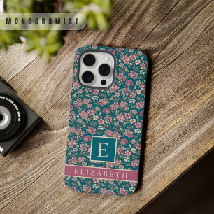 Aanpasbare Turkooisgroene Bloem Roze Bloemen iPhone 15 Pro Max Case