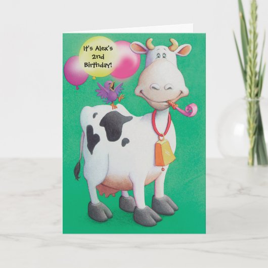 Aanpasbare uitnodigingen voor 'Birthday'-koe (Voorkant)