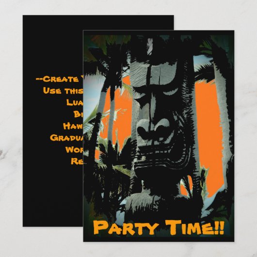 Aanpasbare uitnodigingen voor hawaii tiki (Voorkant / Achterkant)