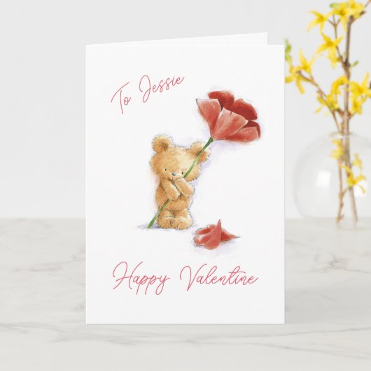 Aanpasbare Valentijn met teddy en bloem Kaart (Gele Bloem)