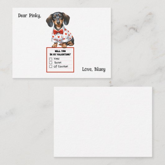Aanpasbare Valentijnsdag kaart met Dachshund Notitiekaartje (Voorkant / Achterkant)