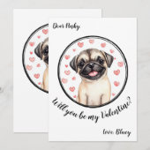 Aanpasbare Valentijnsdag kaart Puggle (Voorkant / Achterkant)
