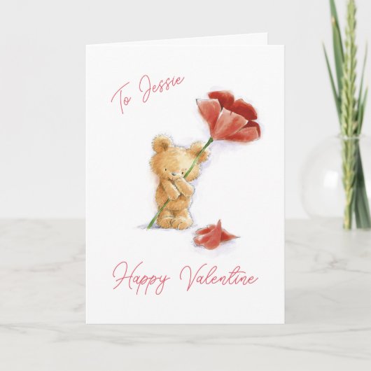 Aanpasbare Valentijnskaart met teddy en bloem Kaart (Voorkant)
