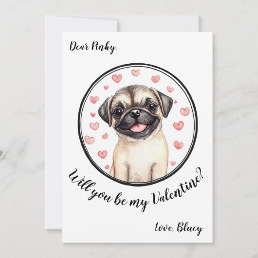 Aanpasbare Valentijnskaart Pug Feestdagenkaart (Voorkant)
