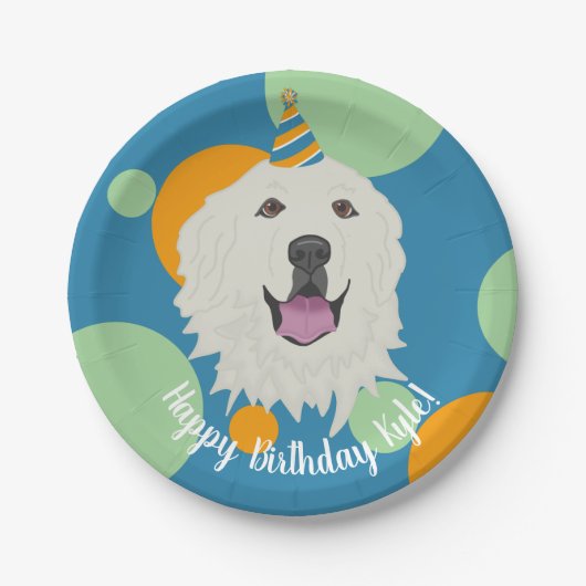 Aanpasbare Verjaardag Great Pyrenees Papieren Bordje (Voorkant)