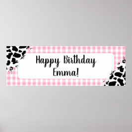 Aanpasbare Verjaardagsbanner Roze Gingham Poster