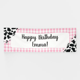 Aanpasbare Verjaardagsbanner Roze Gingham Spandoek