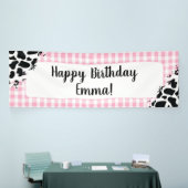 Aanpasbare Verjaardagsbanner Roze Gingham Spandoek (Beurs)