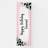 Aanpasbare Verjaardagsbanner Roze Gingham Spandoek (Verticaal)