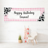Aanpasbare Verjaardagsbanner Roze Gingham Spandoek (Insitu)