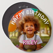 Aanpasbare verjaardagsbutton met foto en naam ronde button 6,0 cm (Voorkant /achterkant)