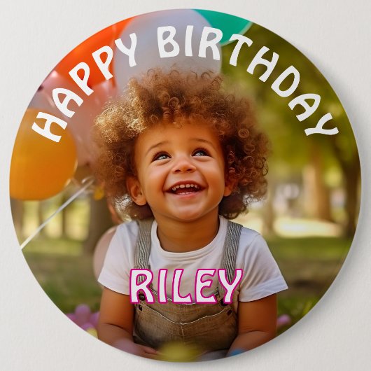 Aanpasbare verjaardagsbutton met foto en naam ronde button 6,0 cm (Voorkant)