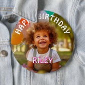 Aanpasbare verjaardagsbutton met foto en naam ronde button 6,0 cm (In situ)