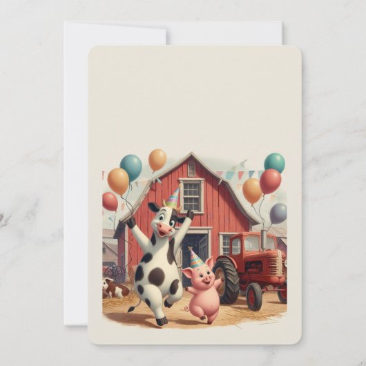 Aanpasbare verjaardagsuitnodiging voor boerderijdi kaart (Achterkant)