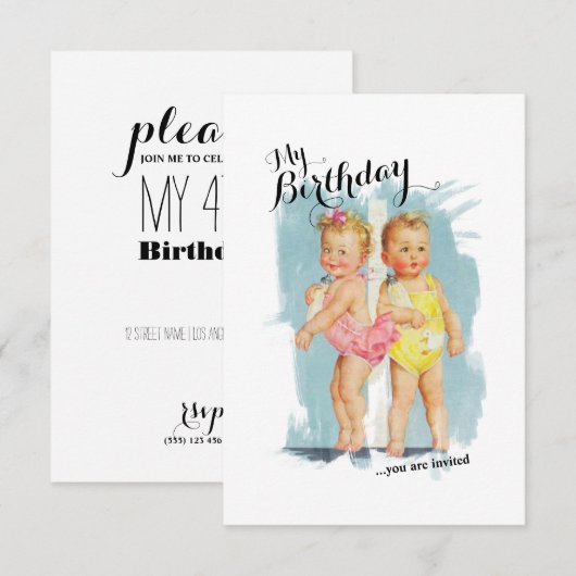 aanpasbare verjaardagsuitnodiging voor kinderen kaart (Voorkant / Achterkant)