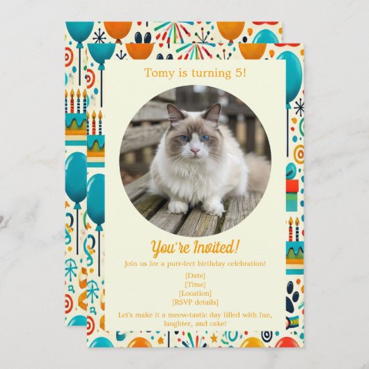 Aanpasbare verjaardagsuitnodigingskaart voor huisd kaart (Voorkant / Achterkant)