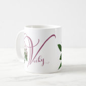 Aanpasbare Vicky naam monogram roze bloem chic Koffiemok (Voorkant links)