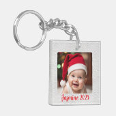 Aanpasbare Vierkante Acryl Baby Eerste Kerstmis Sleutelhanger (Voorkant Links)