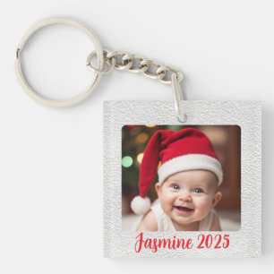 Aanpasbare Vierkante Acryl Baby Eerste Kerstmis Sleutelhanger