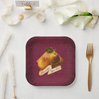 Aanpasbare Vintage Appels Elegante Paarse Damast Papieren Bordje