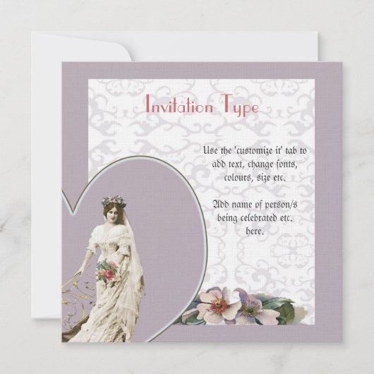 Aanpasbare vintage bruids trouwset - sjablonen kaart (Voorkant)