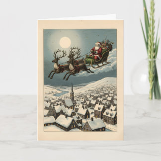 Aanpasbare Vintage Kerstman Slede Klassieke Kerstm Kaart
