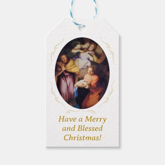 Aanpasbare Vintage Kerststal Kerstmis Cadeaulabel (Voorkant)
