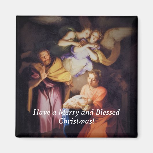 Aanpasbare Vintage Kerststal Kerstmis Magneet (Voorkant)