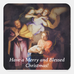 Aanpasbare Vintage Kerststal Kerstmis Vierkante Sticker