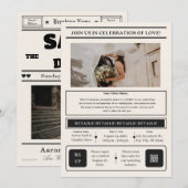 Aanpasbare Vintage Krant Save the Date Kaart (Voorkant / Achterkant)