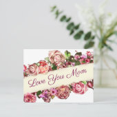 Aanpasbare vintage meisjesachtige bloemige liefde  briefkaart (Staand voorkant)