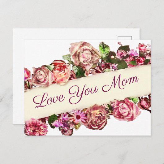 Aanpasbare vintage meisjesachtige bloemige liefde  briefkaart (Voorkant / Achterkant)