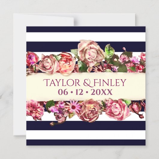 Aanpasbare Vintage Moderne Bloemige Gestreepte Tro Magnetische Uitnodiging (Voorkant)