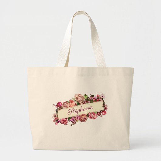Aanpasbare Vintage Mooie Meisjesachtige Bloemige B Grote Tote Bag (Voorkant)