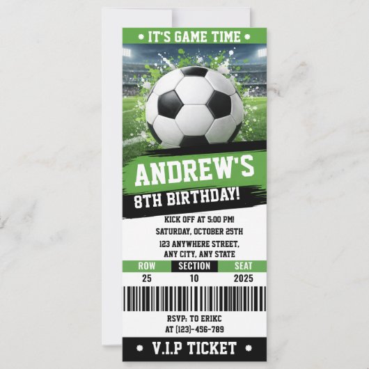 Aanpasbare Voetbal Printbare Ticket Verjaardag Kaart (Voorkant)
