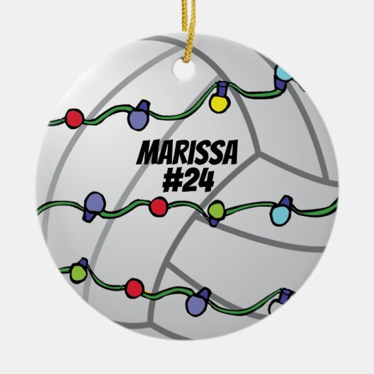 Aanpasbare Volleybal met Kerstverlichting  Keramisch Ornament (Voorkant)